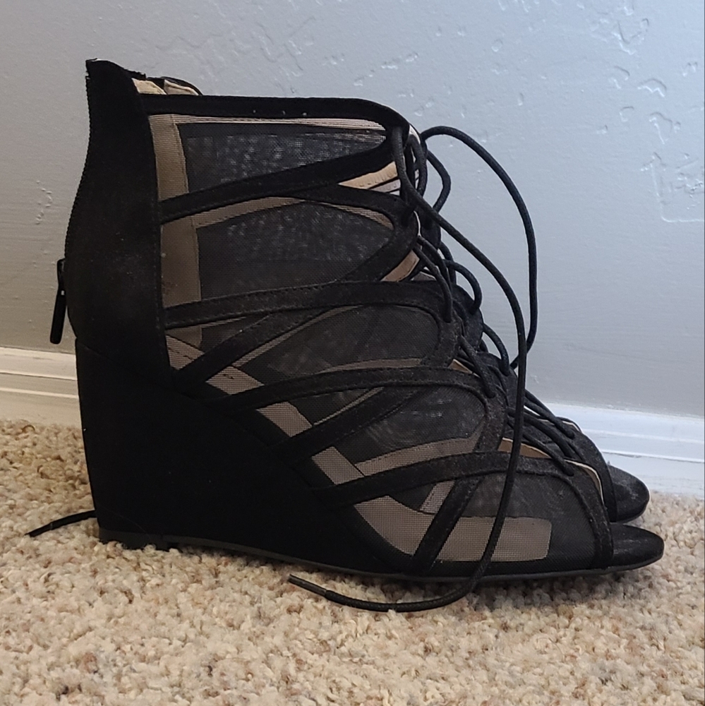Lace and zip up wedges